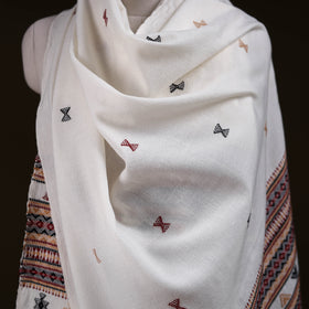 White - Kutch Bhujodi Handwoven Acrylic Wool Shawl 156