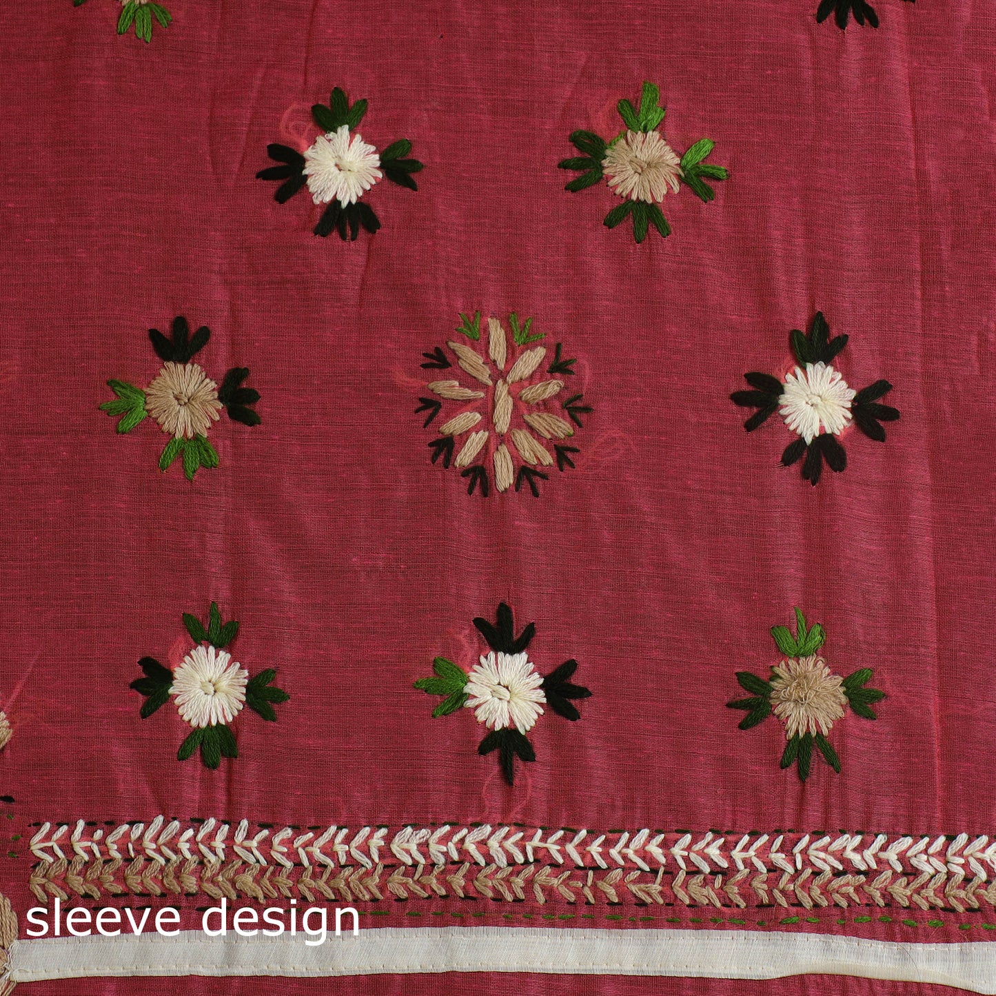 Red - 3pc Hand Embroidery Silk Cotton Phulkari Dress Material 04