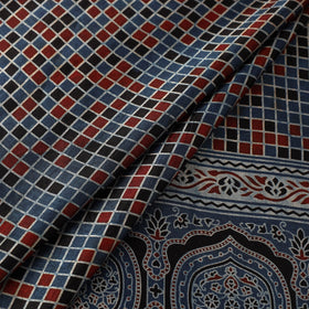 Buy Natural Dyed Mashru Silk Ajrakh Print Fabric