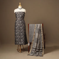 Brown 3pc Natural Dyed Maheshwari Silk Unstitched Vanaspati Jahota Dress Material