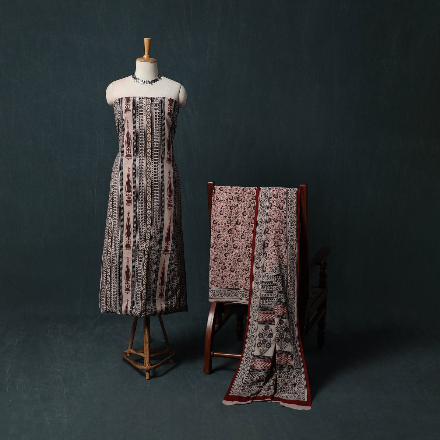 Bagh Hand Block Print Cotton 3pc Unstitched Dress Material Suit Set 12