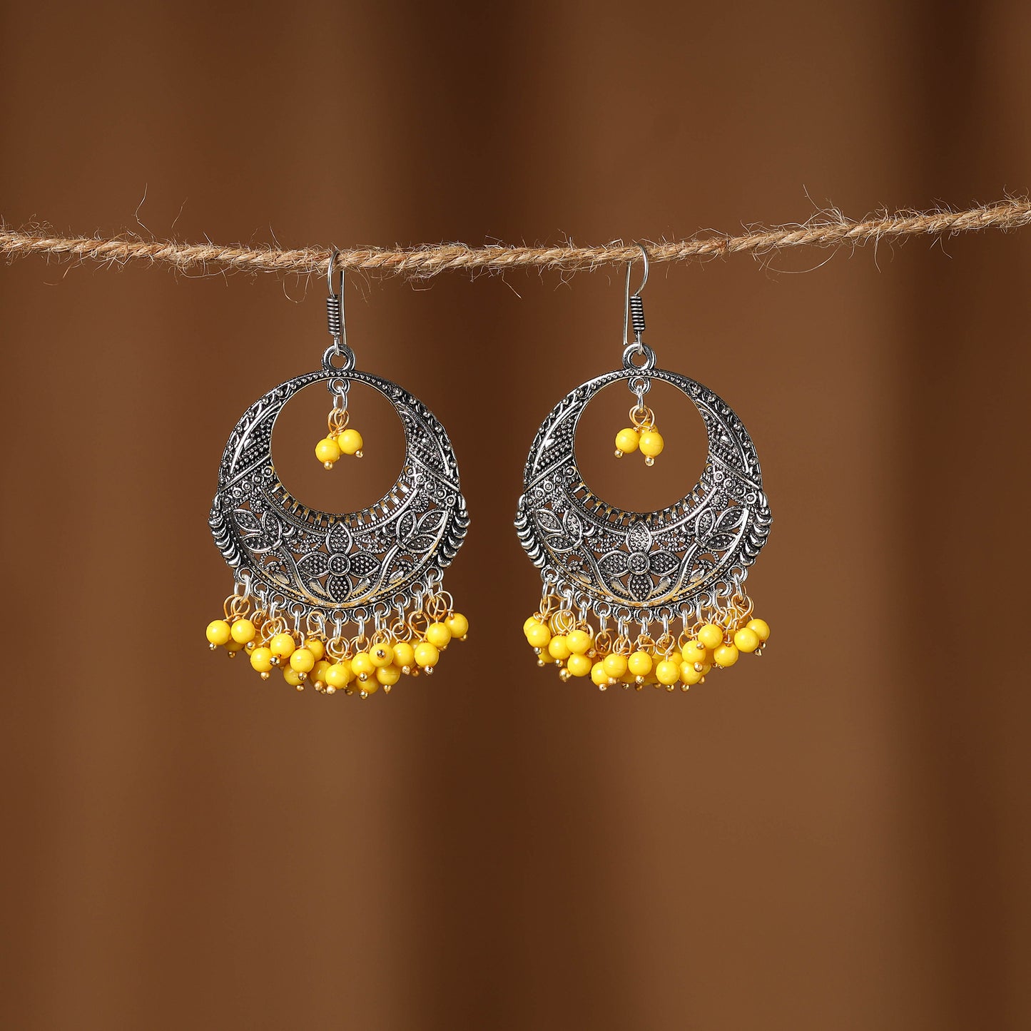 Yellow Nisha German Silver Beaded Earrings 