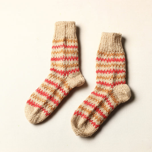 Beige - Kumaun Hand Knitted Woolen Socks (Kids)