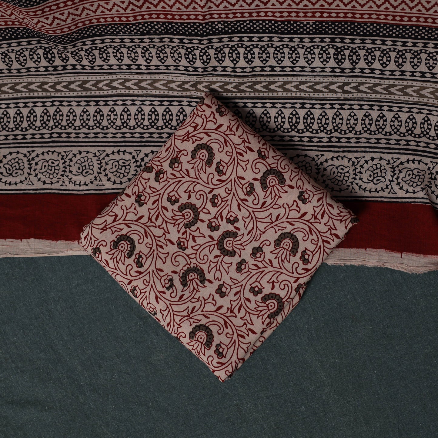 Bagh Hand Block Print Cotton 3pc Unstitched Dress Material Suit Set 12