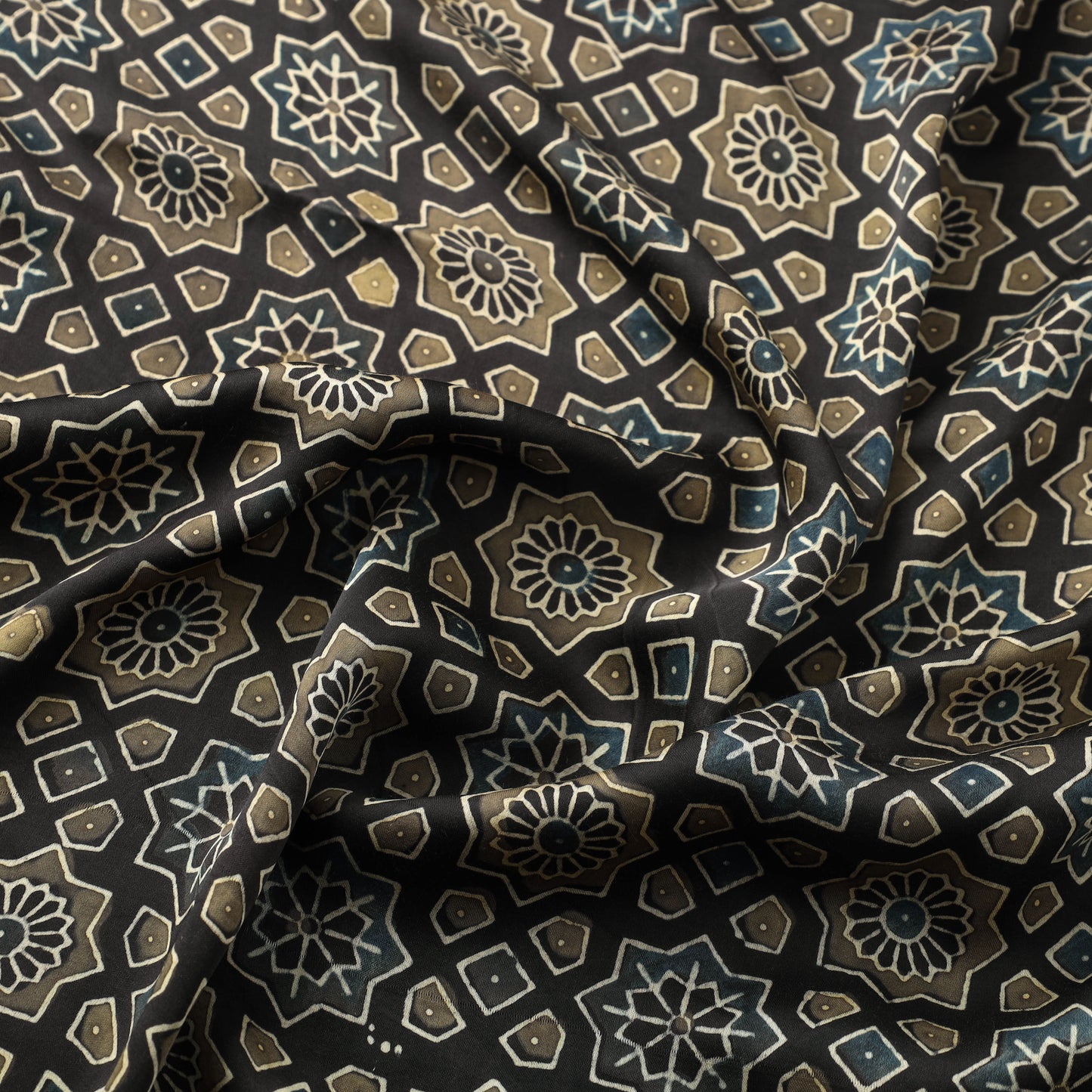 Multicolor - Ajrakh Hand Block Printed Modal Silk Fabric 33