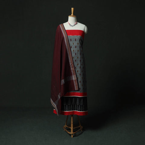 Pochampally Ikat Woven 2pc Cotton Unstitched Dress Material Kurta Set with Jewellery 08
