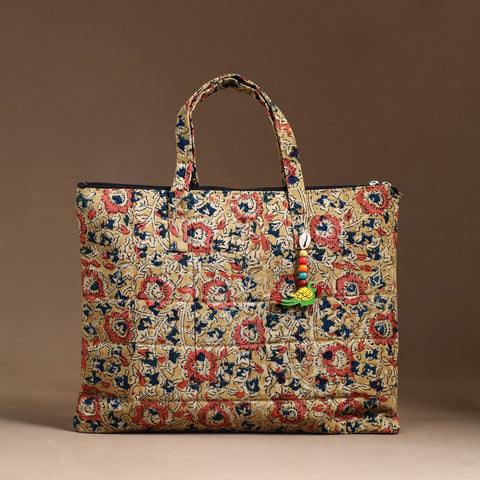 Beige Handcrafted Quilted Cotton Hand Bag 16