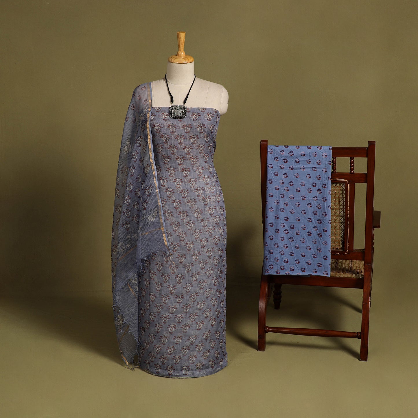 Buy 3pc Sanganeri Block Print Kota Cotton Dress Material