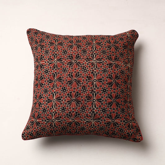 Red - Ajrakh Block Printed Cotton Cushion Cover (16 x 16 in)