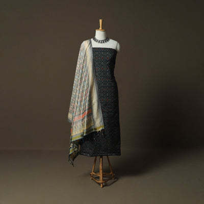 Handloom Sico Pochampally Ikat 2pc Unstitched Dress Material Kurta Set 12