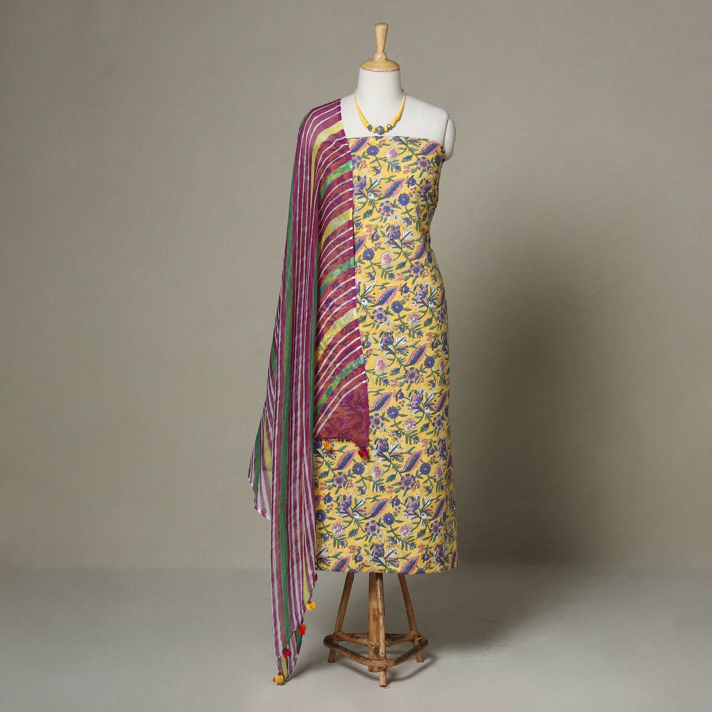 Yellow - 2pc unstitched sanganeri dress material