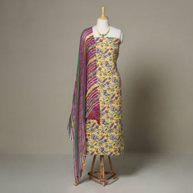 Yellow - 2pc unstitched sanganeri dress material