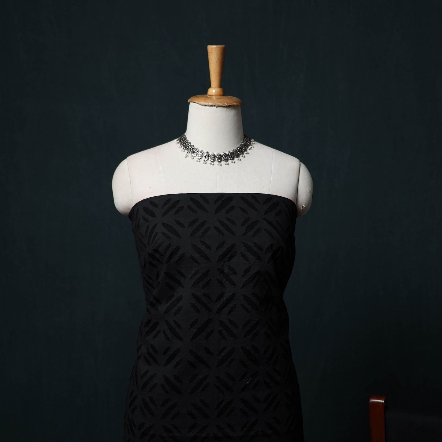 Black - Barmer Applique Cutwork Cotton 3pc Unstitched Dress Material Suit Set 07