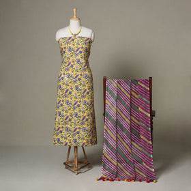 Yellow - 2pc unstitched sanganeri dress material