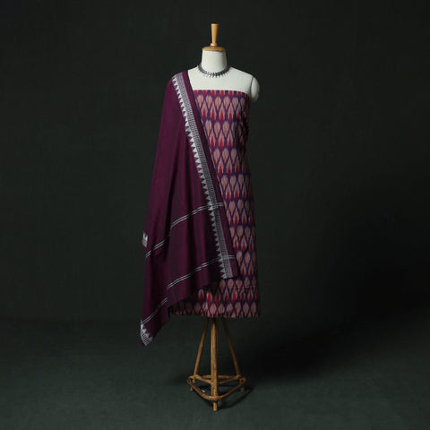 Pochampally Ikat Woven 2pc Cotton Unstitched Dress Material Kurta Set with Earrings 09