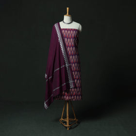 Pochampally Ikat Woven 2pc Cotton Unstitched Dress Material Kurta Set with Earrings 09