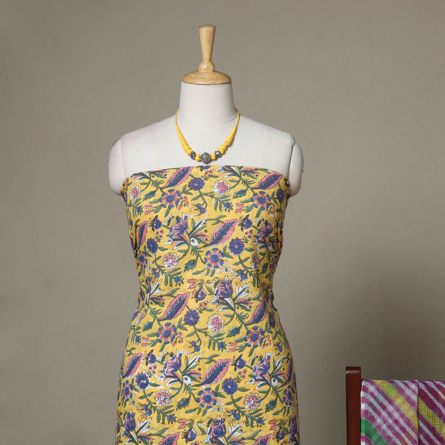 Yellow - 2pc unstitched sanganeri dress material