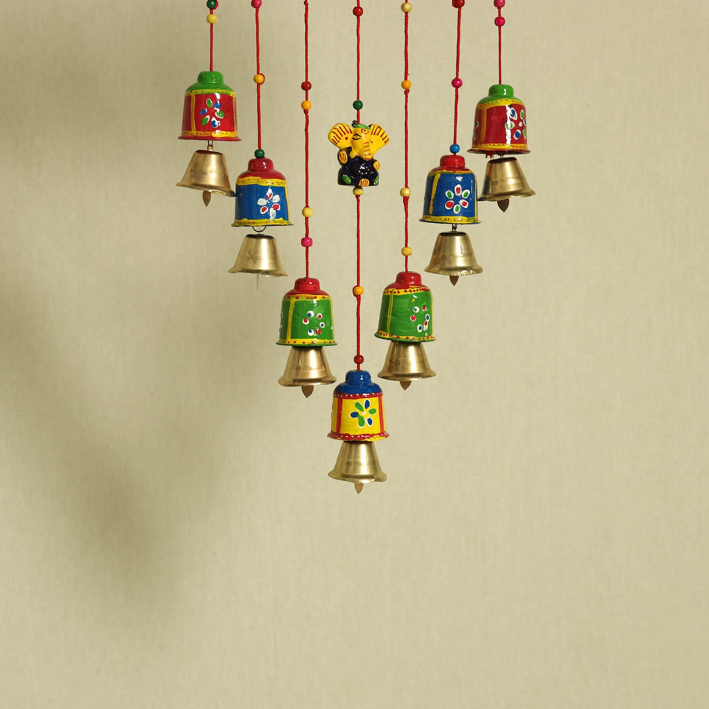 Ganesha - handpainted wooden decorative bell hanging 28