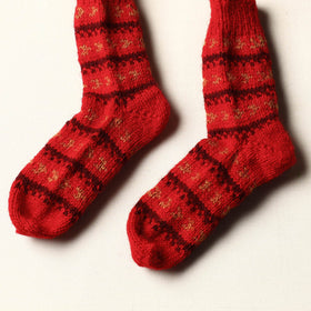  Red Kumaun Hand Knitted Woolen Socks - Kids
