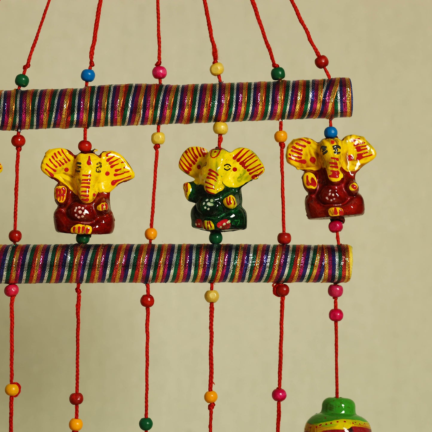 Ganesha - handpainted wooden decorative bell hanging 28