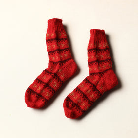  Red Kumaun Hand Knitted Woolen Socks - Kids