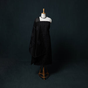 Black - barmer applique cutwork cotton 3pc unstitched dress