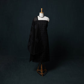 Black - Barmer Applique Cutwork Cotton 3pc Unstitched Dress Material Suit Set 07