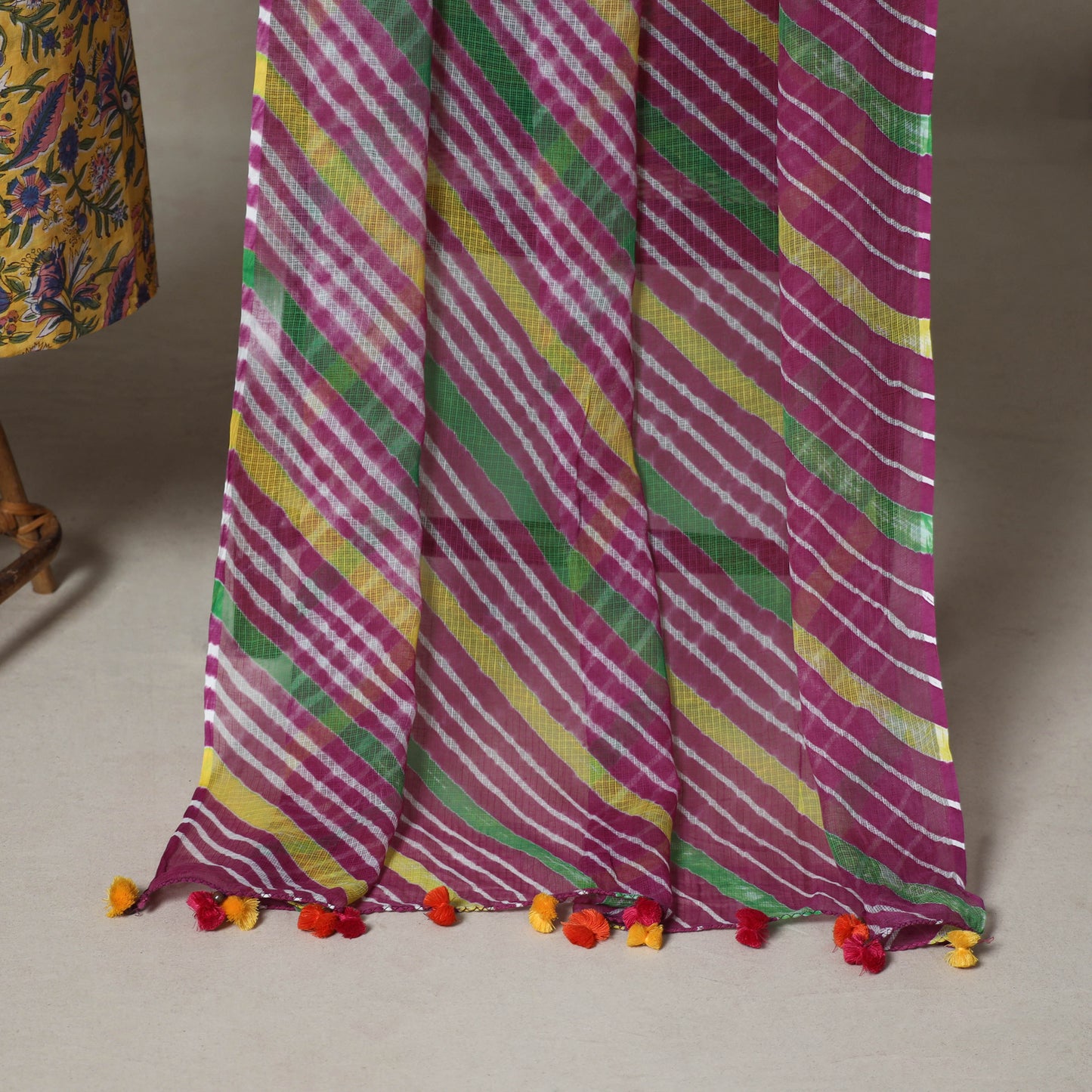 Yellow - 2pc unstitched sanganeri dress material