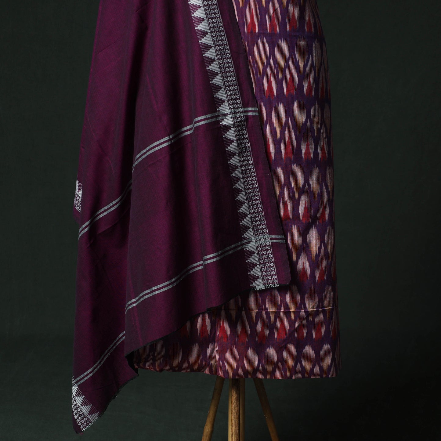 Pochampally Ikat Woven 2pc Cotton Unstitched Dress Material Kurta Set with Earrings 09