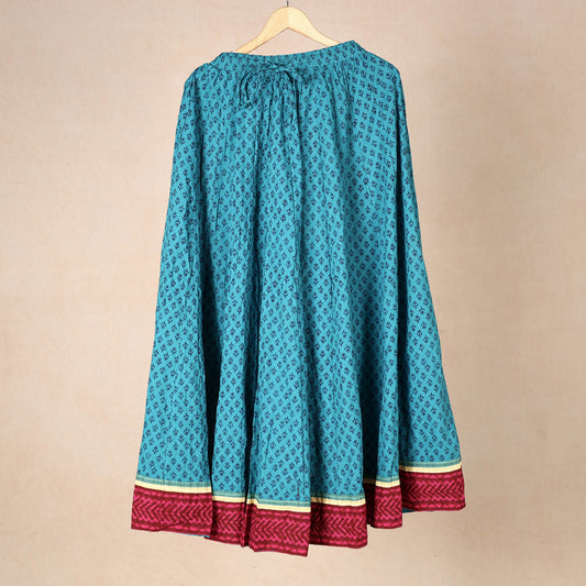 Blue - Kusumlata Hand Block Printed Cotton Crinkle Long Skirt
