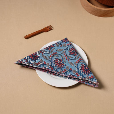 Floral Sanganeri Block Print Cotton Table Napkin 08