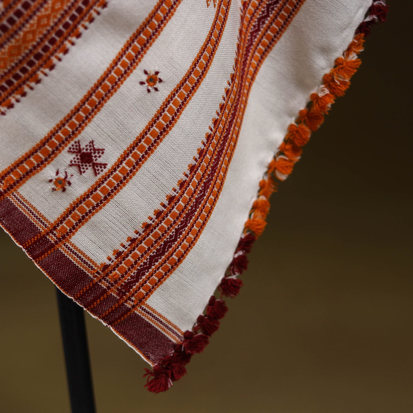 White - Kutch Bhujodi Handwoven Mirror Work Acrylic Wool Shawl 158