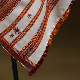 White - Kutch Bhujodi Handwoven Mirror Work Acrylic Wool Shawl 158