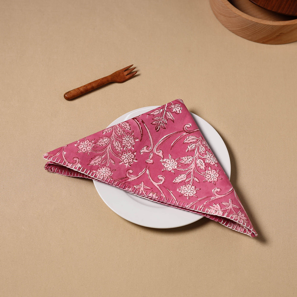 Floral Sanganeri Block Print Cotton Table Napkin 06