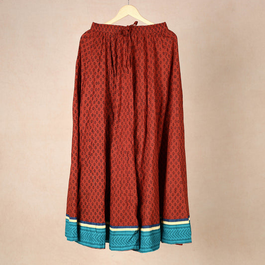 Maroon - Kusumlata Hand Block Printed Cotton Crinkle Long Skirt