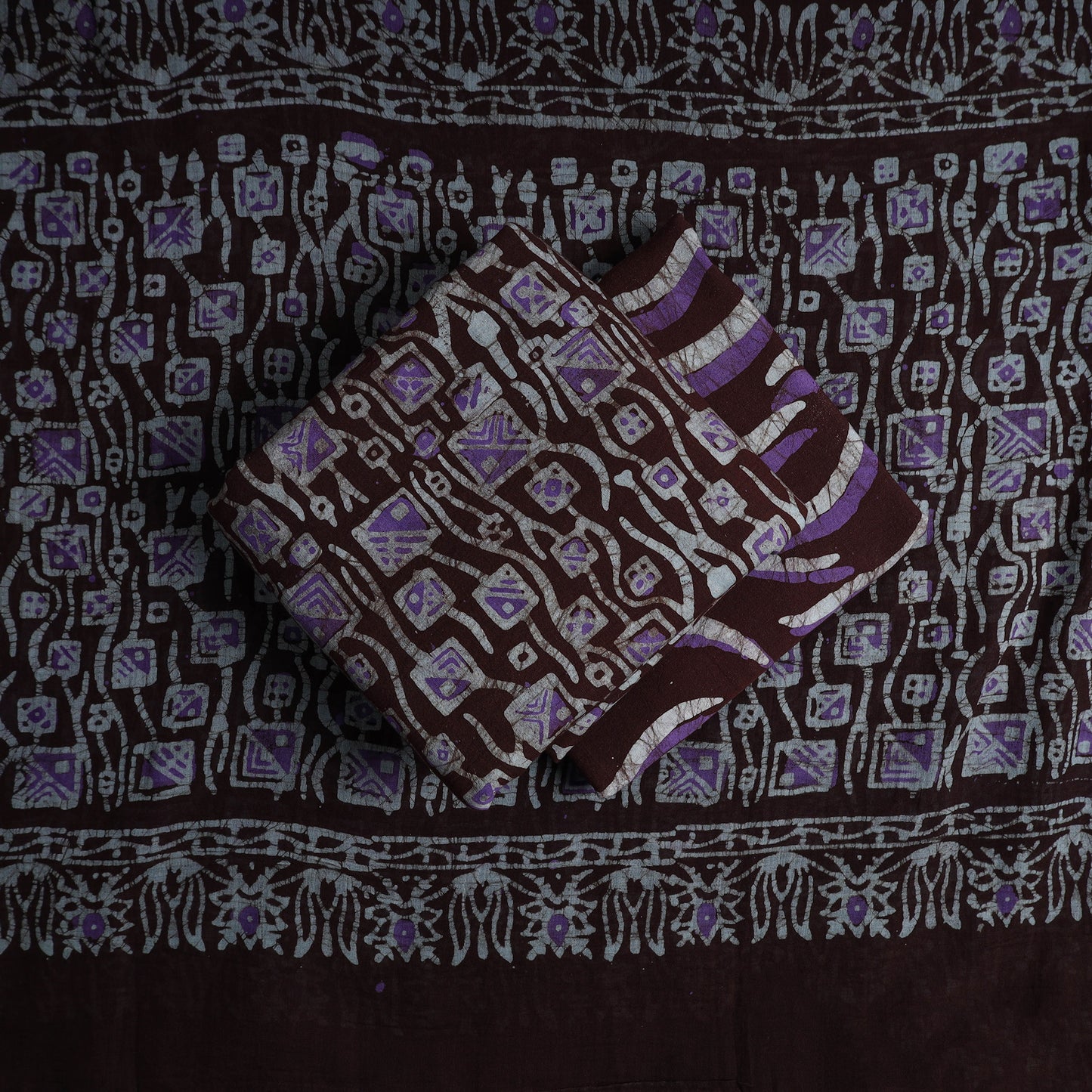 Maroon - Kutch Print 3pc Cotton Batik Dress Material 44