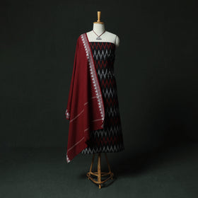 Pochampally Ikat Woven 2pc Cotton Unstitched Dress Material Kurta Set with Jewellery 10