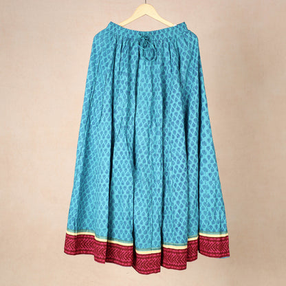 Blue - Kusumlata Hand Block Printed Cotton Crinkle Long Skirt