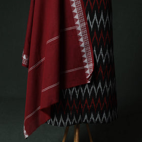 Pochampally Ikat Woven 2pc Cotton Unstitched Dress Material Kurta Set with Jewellery 10
