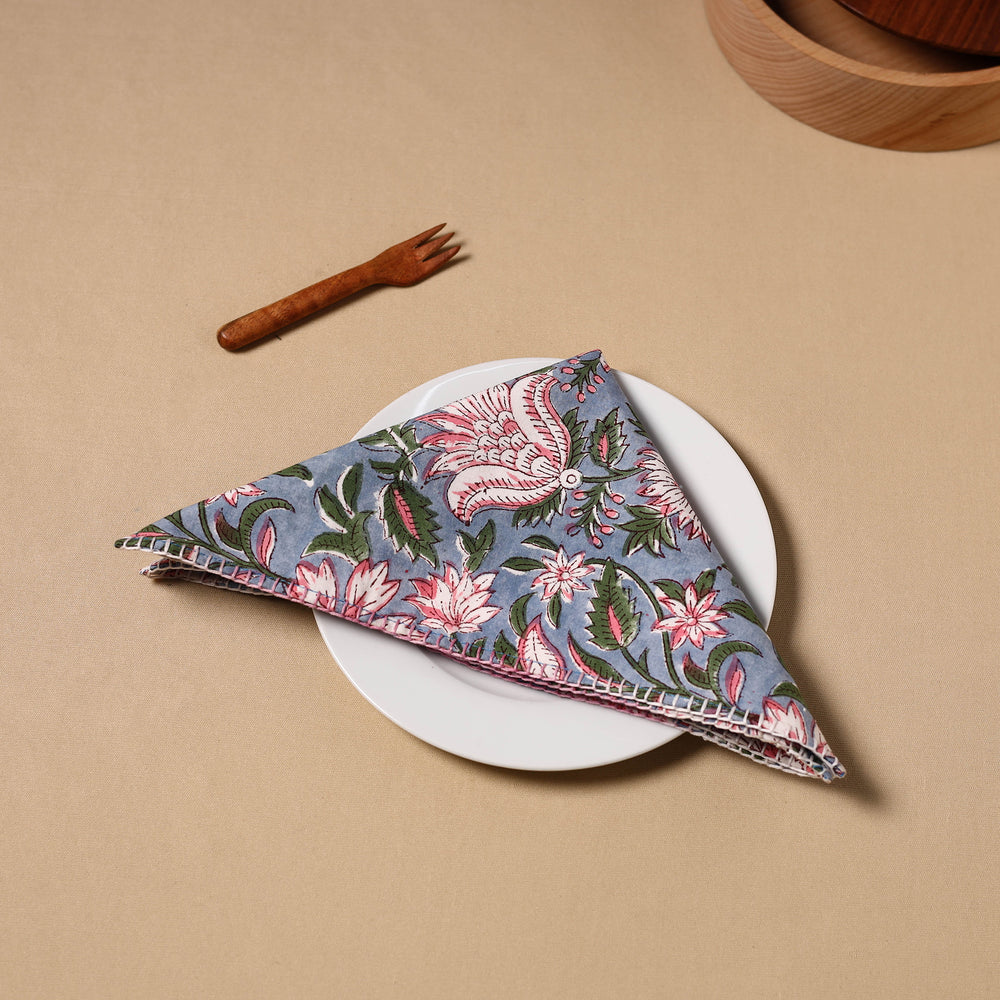 Floral Sanganeri Block Print Cotton Table Napkin 02