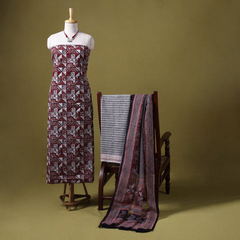 Red - 3pc cotton bagh unstitched dress material