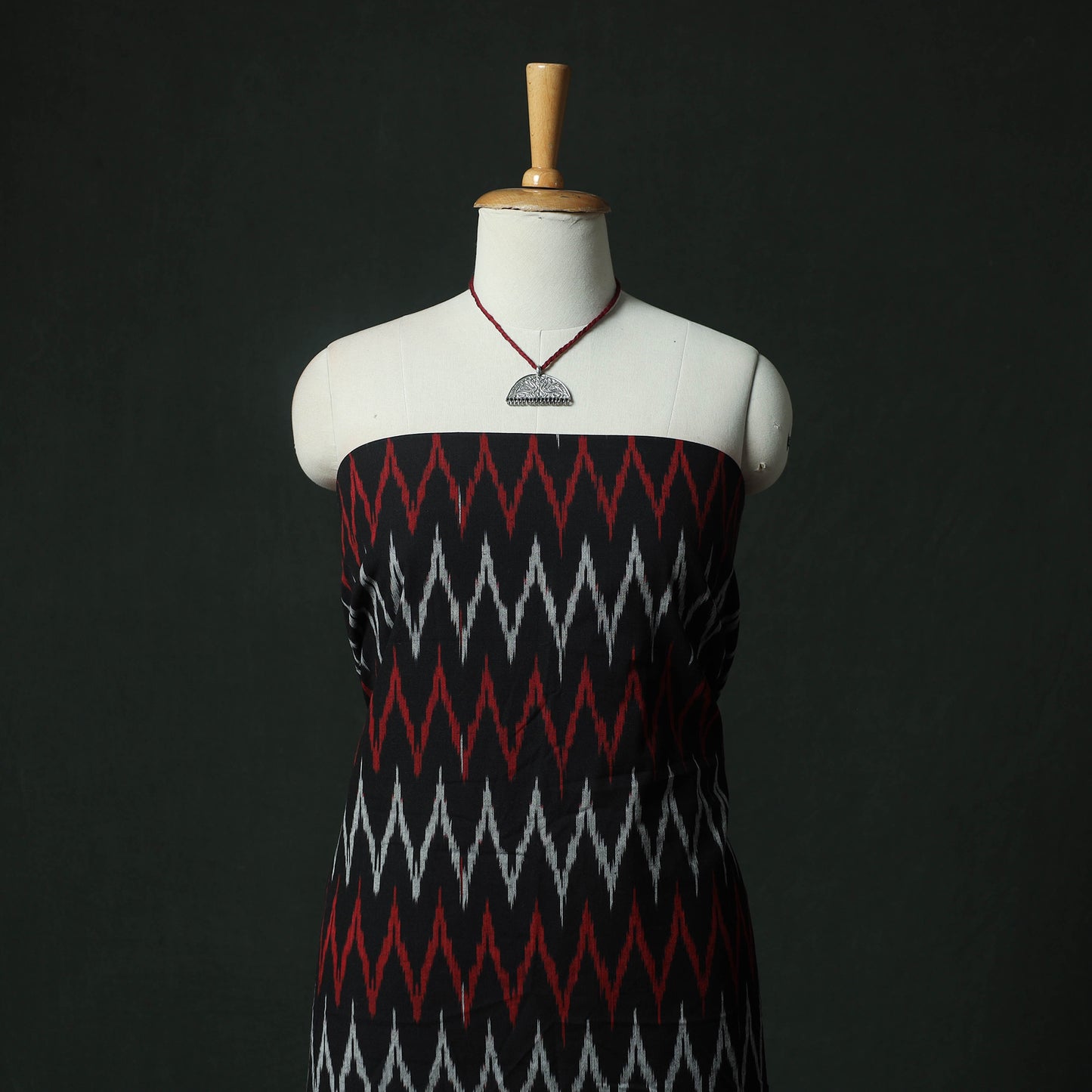Pochampally Ikat Woven 2pc Cotton Unstitched Dress Material Kurta Set with Jewellery 10