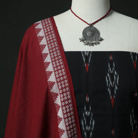 Pochampally Ikat Woven 2pc Cotton Unstitched Dress Material Kurta Set with Jewellery 11