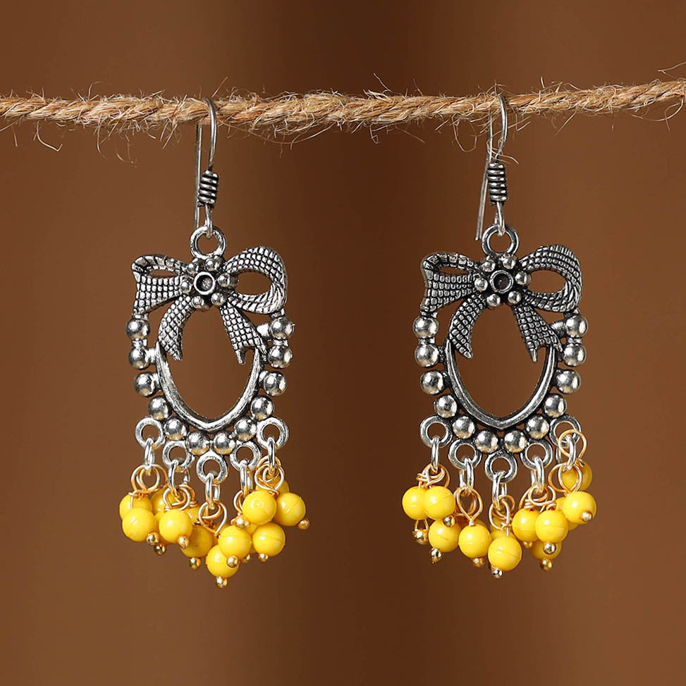 Yellow - nithya german silver beaded earrings - handcrafted