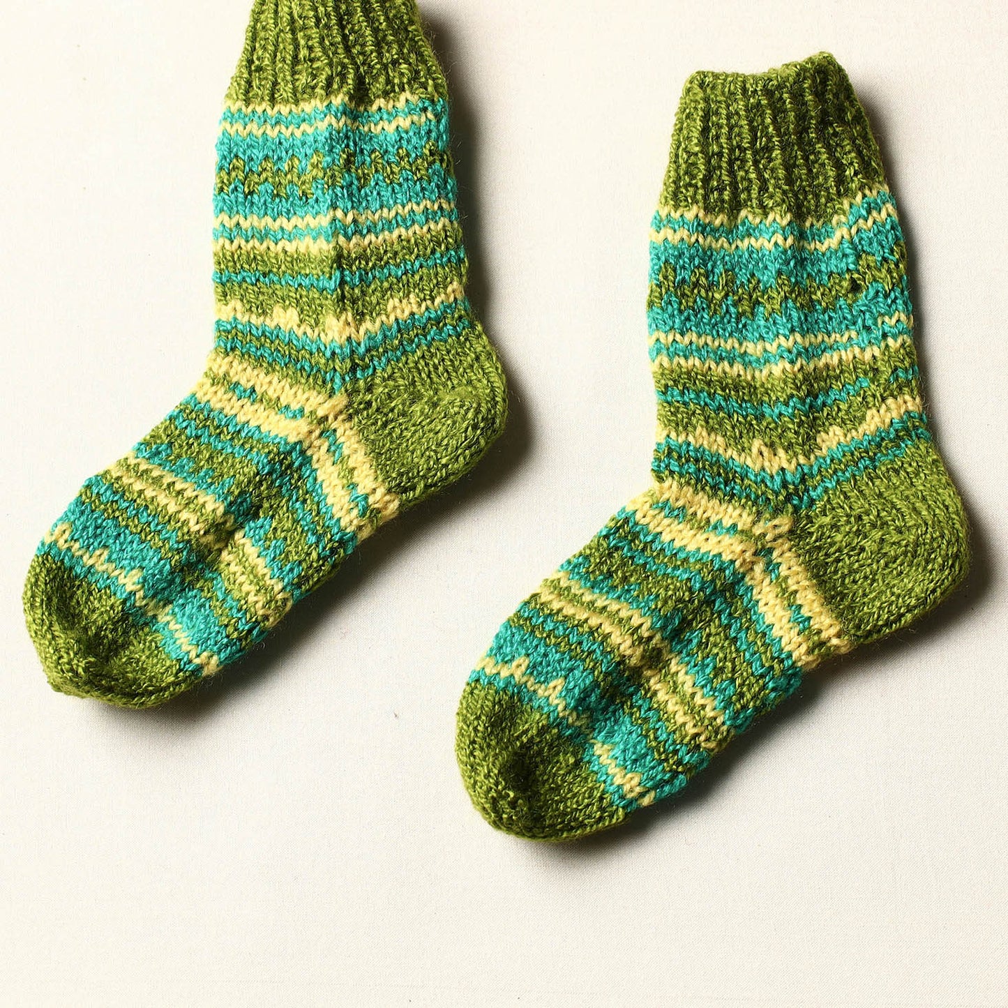 Green - Kumaun Hand Knitted Woolen Socks (Kids)