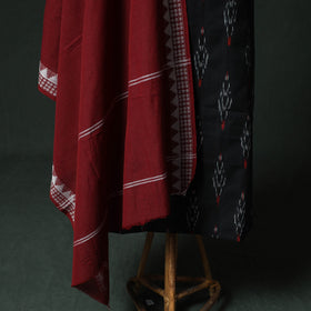 Pochampally Ikat Woven 2pc Cotton Unstitched Dress Material Kurta Set with Jewellery 11