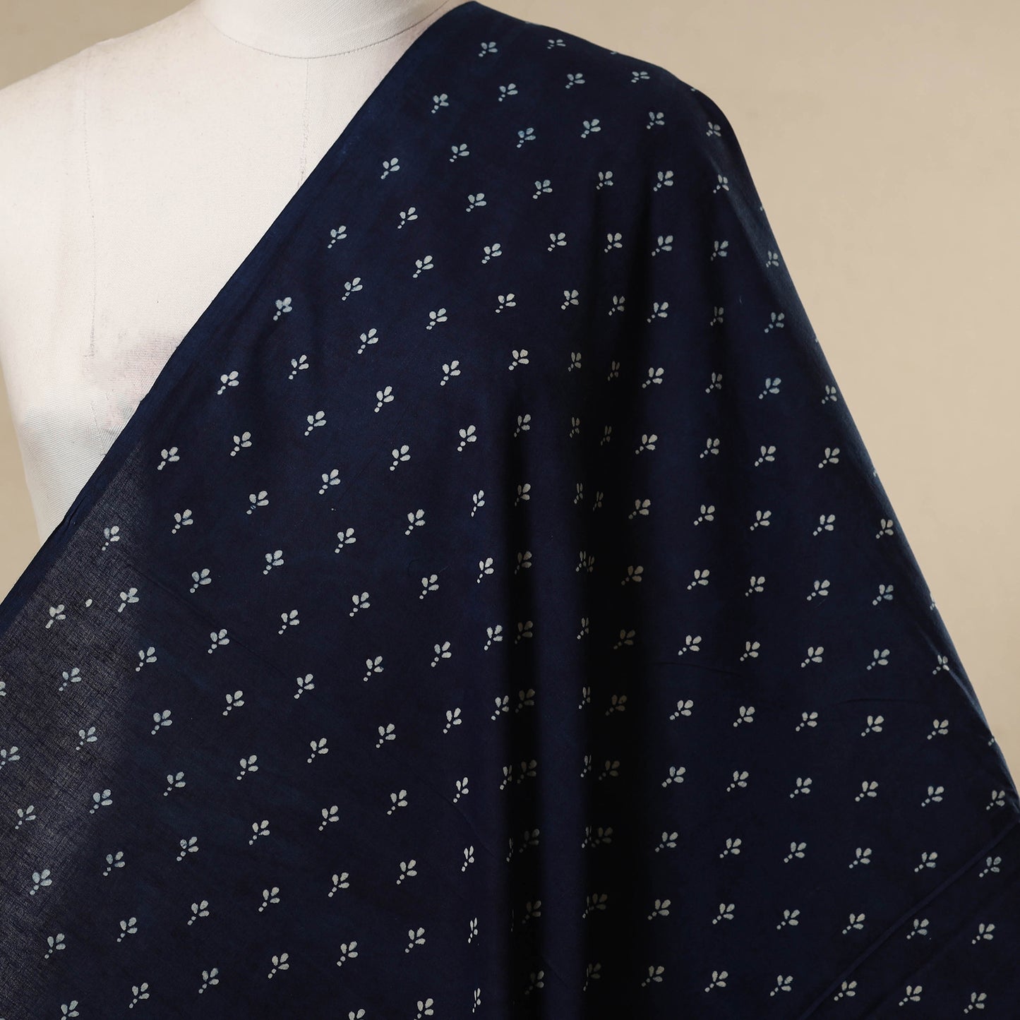 Hand Block Print Cotton Indigo Bagru Fabric 09