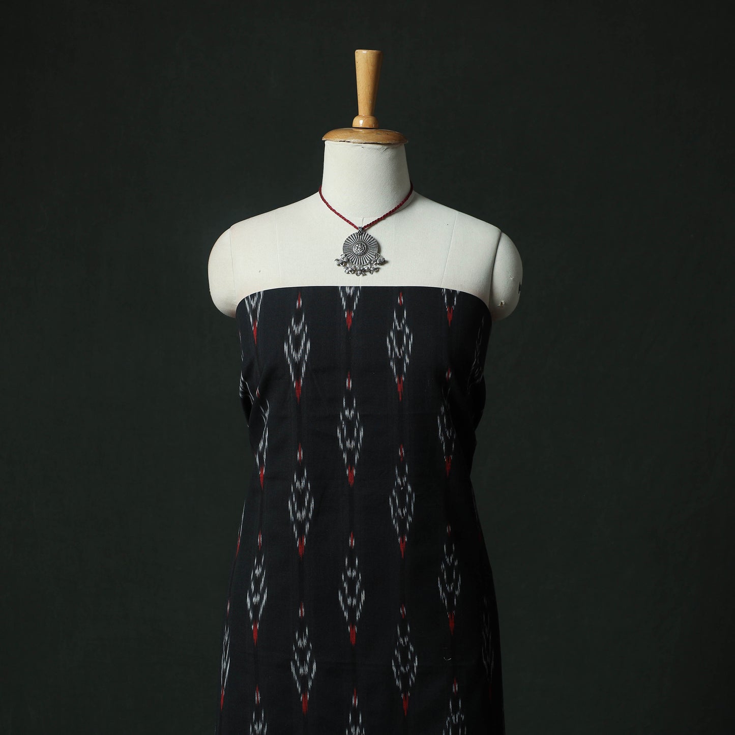 Pochampally Ikat Woven 2pc Cotton Unstitched Dress Material Kurta Set with Jewellery 11