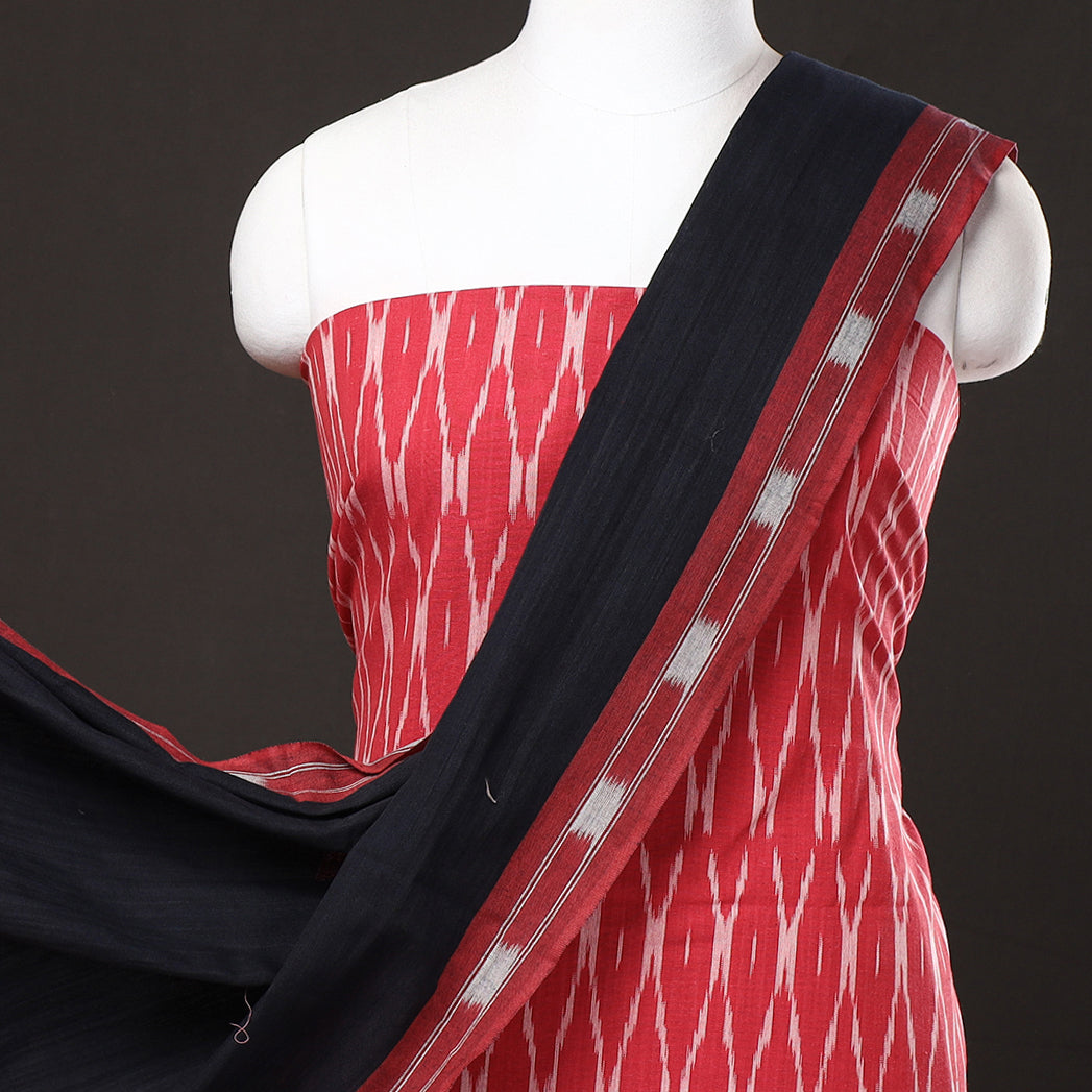 Pink - 3pc Pochampally Ikat Weave Cotton Suit Material Set