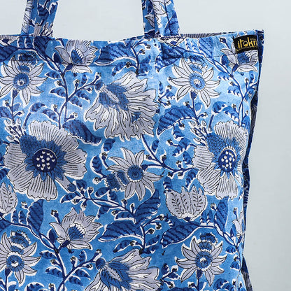 Blue - Sanganeri Block Printed Cotton Jhola Bag